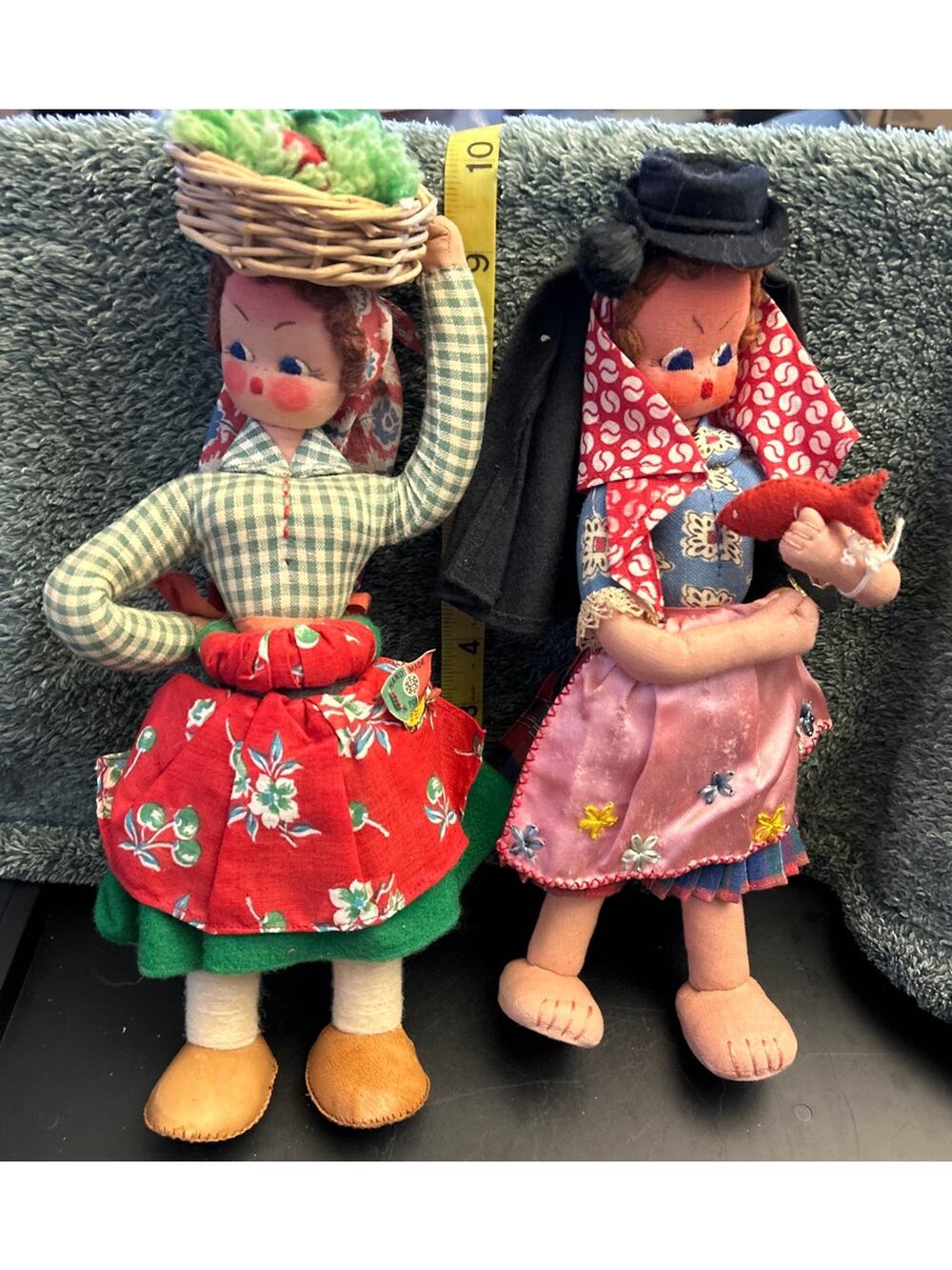 Two Vintage Mascotes De Maria Helena Tagged Portuguese Cloth Dolls